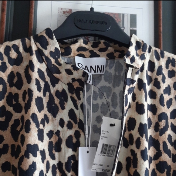 Ganni Leopard Print Front Zip Midi Dress - Picture 11 of 15
